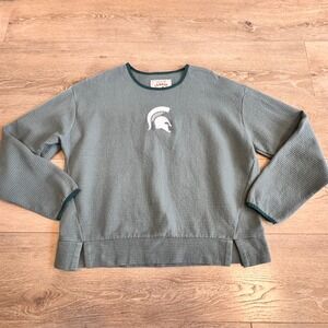 League Michigan State Spartans Textured Waffle Knit Sweatshirt Green Medium M